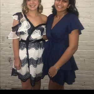 Self Portrait Wave Guipure Lace Asymmetrical Dress